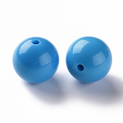 Bleu Ciel Foncé Perles acryliques opaques, ronde, bleu profond du ciel, 20x19mm, Trou: 3mm, environ111 pcs / 500 g