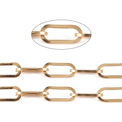Oro 304 cadenas de clips de acero inoxidable, Plano Oval, cadenas portacables alargadas estiradas, sin soldar, con carrete, dorado, 13.5x6x1 mm, aproximadamente 32.8 pies (10 m) / rollo
