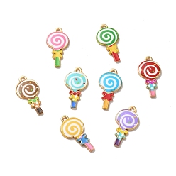 Mixed Color Alloy Enamel Pendants, Golden, Lollipop Charm, Mixed Color, 24x12x2mm, Hole: 1.5mm