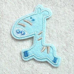 Azul Cielo Tela de bordado computarizada para planchar / coser parches, accesorios de vestuario, apliques, burro, luz azul cielo, 62x50 mm