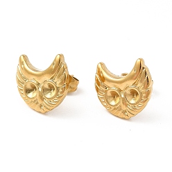 Real 18K Gold Plated Ion Plating(IP) 304 Stainless Steel Stud Earring Findings, Earring Settings for Rhinestone, Owl, Real 18K Gold Plated, 11.5x12mm, Pin: 0.8mm, Fit for Rhinestone: 2.5mm