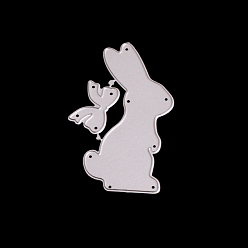 Matte Platinum Color Bunny Frame Carbon Steel Cutting Dies Stencils, Rabbit with Bowknot for DIY Scrapbooking/Photo Album, Decorative Embossing Paper Card, Matte Platinum, 8.1x4.9x0.08cm