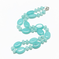 Jade Blanc Colliers de jade blanc de perles naturelles, avec mousquetons en alliage, ovale, teint, 18.1 pouces ~ 18.5 pouces (46~47 cm), ovale: 18x13.5x5.5~6 mm