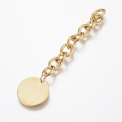 Golden 304 Stainless Steel Chain Extender, with Flat Round Charm, Stamping Blank Tag, Golden, 70x6mm
