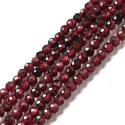 Garnet Natural Garnet Beads Strands, Faceted, Round, 2~2.5mm, Hole: 0.4mm, about 191pcs/strand, 15.35''(39cm)