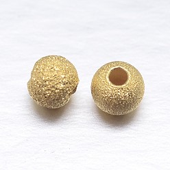Real 18K Gold Plated Real 18K Gold Plated Round 925 Sterling Silver Textured Beads, Golden, 6mm, Hole: 1mm, about 60pcs/20g