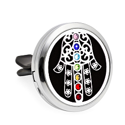 Palm Chakra Flat Round Alloy Rhinestone Car Air Vent Clips, Diffuser Locket Clip with Magnetic Lid, For Automobiles Accessories, Palm, 30mm