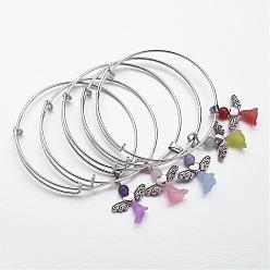 Couleur Mélangete Bracelets en fer réglables, avec des perles de pierres précieuses et de perles transparentes en acrylique, givré, belle robe de mariée ange dangle, couleur mixte, 2-1/2 pouces (65 mm)