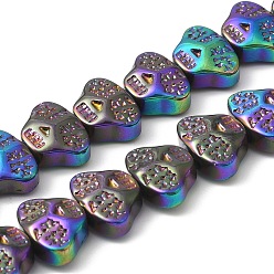 Rainbow Plated Electroplate Glass Beads Strands, Skull Head, Rainbow Plated, 13x10x6mm, Hole: 1mm, about 65pcs/strand, 25.59''(65cm)