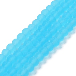 Sky Blue Transparent Glass Beads Strands, Faceted, Frosted, Rondelle, Sky Blue, 8mm, Hole: 1mm, about 65~68pcs/strand, 15.7~16.1 inch(40~41cm)