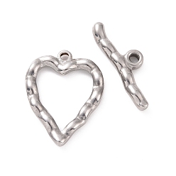 Stainless Steel Color 304 Stainless Steel Toggle Clasps, Wavy Heart, Stainless Steel Color, Heart: 26.5x20.5x3mm, Hole: 1.8mm, Bar: 27x8.5x3.5mm, Hole: 2mm