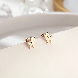 Rose Gold 304 Stainless Steel Stud Earrings for Women, Deer, Rose Gold, 11x7mm
