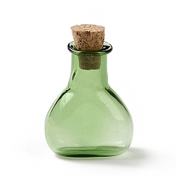 Lime Vert Bouteilles en verre miniatures, avec bouchons en liège, bouteilles de vœux vides, pour accessoires de maison de poupée, fabrication de bijoux, lime green, 11x21x30mm