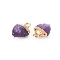 Amethyst Natural Amethyst Charms, with Light Gold Plated Iron Findings, Heart, 13.5x10.5x5~5.5mm, Hole: 1.6~1.8mm