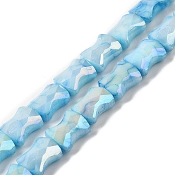 Light Sky Blue Electroplate Glass Beads Strands, Rainbow Plated, Faceted, Bamboo, Light Sky Blue, 11x8.5x5.5mm, Hole: 1.4mm, about 40pcs/strand, 16.54''(42cm)