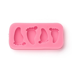 Pink Food Grade Silicone Molds, Fondant Molds, For DIY Cake Decoration, Chocolate, Candy, UV Resin & Epoxy Resin Jewelry Making, Baby Foot, Pink, 81x39x9mm, Inner Diameter: 28x19mm