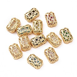 Mixed Color Eco-friendly Brass Micro Pave Cubic Zirconia Multi-strand Links, Rack Plating, Cadmium Free & Lead Free, Rectangle Octagon, Golden, Mixed Color, 14x10x5mm, Hole: 1.4mm
