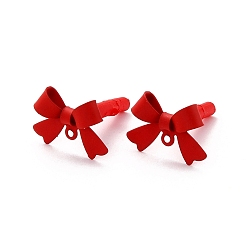 FireBrick Alloy Stud Earring Findings, with 925 Sterling Silver Pins and Loop, Bowknot, FireBrick, 11x15x4mm, Hole: 1.2mm, Pin: 0.7mm