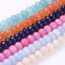 Mixed Color Natural Jade Bead Strands, Dyed, Faceted, Rondelle, Mixed Color, 6x4~5mm, Hole: 1mm, about 84~90pcs/strand, 14.1~15.07 inch