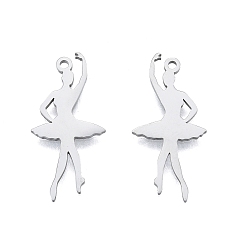 Stainless Steel Color 201 Stainless Steel Pendant, Ballet Girl Charms, Stainless Steel Color, 29x14x1.5mm, Hole: 1.5mm