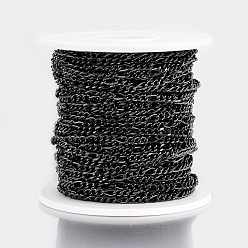 Electrophoresis Black 304 Stainless Steel Figaro Chains, Unwelded, with Spool, Faceted, Electrophoresis Black, 4~6x3x0.8mm, about 32.8 Feet(10m)/roll