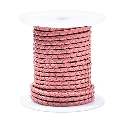 Pale Violet Red Braided Cowhide Leather Cord, Leather Rope String for Bracelets, Pale Violet Red, 3mm, about 8.74 yards(8m)/roll