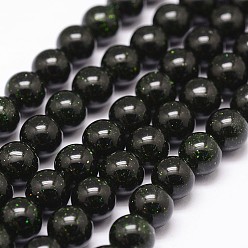 Goldstone Vert Synthétiques verts Goldstone brins de perles, teints et chauffée, ronde, 10mm, Trou: 1.2mm, 38 pcs / chapelet, 14.5~15 pouce