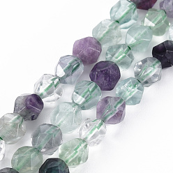 Fluorite Natural Fluorite Beads Strands, Star Cut Round Beads, Faceted, 6~7x5~6mm, Hole: 1mm, about 59pcs/strand, 14.96 inch(38cm)