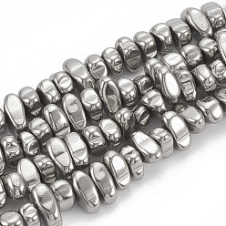 Silver Plated Electroplate Non-magnetic Synthetic Hematite Beads Strands, Nuggets, Silver Plated, 5~10x4.5~5.5x4mm, Hole: 1mm, about 105pcs/strand, 14.9 inch