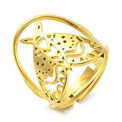 Golden 304 Stainless Steel Moth Adjustable Rings, Hollow Out Finger Ring for Men Women, Golden, Inner Diameter: 18mm