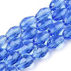 Azul Royal Abalorios de vidrio, facetados, gota, azul real, 11x8 mm, agujero: 1 mm, sobre 57~59 unidades / cadena, 26.38~26.77 pulgada