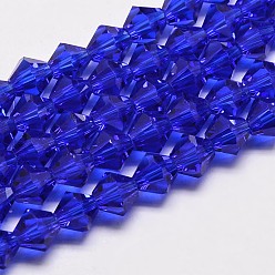 Темно-Синий Подражать австрийский хрусталь двойной конус стеклянные бусы нити, класс АА, граненые, темно-синий, 5x5 мм, отверстие : 1 мм, около 59 шт / нитка, 11 дюйм