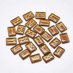 Sienna Spray Painted Glass Cabochons, Rectangle with Runes/Futhark/Futhorc, Sienna, 19~20x14~15x4.5~6mm, 25pcs/set