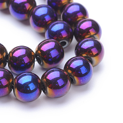 Plaqué Violet Non-magnétiques perles d'hématite synthétique brins, Grade a, ronde, pourpre plaqué, 6mm, trou: 1.5~2mm, environ 65~70 pcs/chapelet