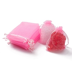 Pink Sacs-cadeaux en organza avec cordon de serrage, pochettes à bijoux, fête de mariage sacs-cadeaux de faveur de noël, rose, 15x10 cm