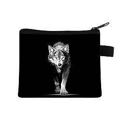 Wolf Realistic Animal Pattern Polyester Clutch Bags, Change Purse with Zipper, for Women, Rectangle, Wolf, 13.5x11cm