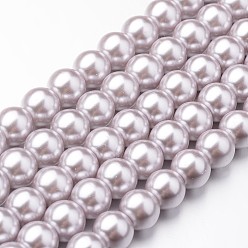 Chardon Brins de perles rondes en verre teinté écologique, Grade a, cordon en coton fileté, rose brumeuse, 8mm, Trou: 1.2~1.5mm, Environ 52 pcs/chapelet, 15 pouce