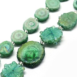 Lime Green Natural Druzy Quartz Crystal Beads Strands, Solar Quartz, Dyed, Nuggets, Lime Green, 14~22x13~20x4~6mm, Hole: 1.5~2mm, about 9~12pcs/strand, 7.7~7.9 inch(19.5~20cm)