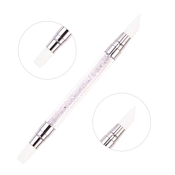 Clear Double Head Silicone Nail Art Sculpture Pen Brushes(Head Shape Random Delivery), Soft Silicone Carving Craft Polish, Dotting Tools, Resin Rhinestone & Plastic Handle, Clear, 130~135x10mm