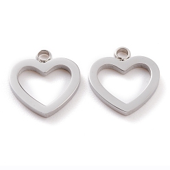 Stainless Steel Color 304 Stainless Steel Charms, Laser Cut, Heart, Stainless Steel Color, 13x12x1.5mm, Hole: 1.6mm
