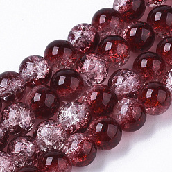 Rouge Foncé Cuisson peint verre craquelé transparent brins de perles rondes, rouge foncé, 8.5~9mm, Trou: 1.5mm, Environ 105 pcs/chapelet, 31.8 pouce