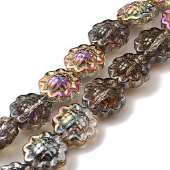 Brun Saddle Transparentes perles de verre de galvanoplastie brins, arc-en-ciel plaqué, tournesol, selle marron, 15x9mm, Trou: 1mm, Environ 44~45 pcs/chapelet, 25.20~25.98 pouce (64~66 cm)
