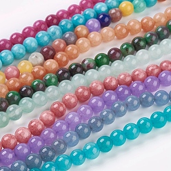 Couleur Mélangete Perles naturelles, perles de jade , teint, ronde, couleur mixte, 6mm, Trou: 1mm, environ 63 / pcs brins