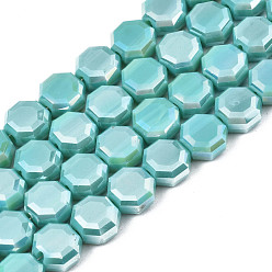 Medium Turquoise Electroplate Opaque Solid Color Glass Beads Strands, AB Color Plated, Half Plated, Faceted, Octagon, Medium Turquoise, 7~8x7~8x4mm, Hole: 1.2mm, about 72pcs/strand, 20.47 inch(52cm)