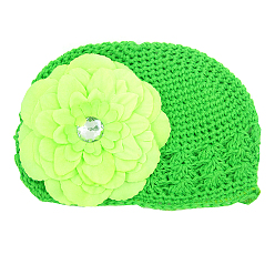 Зеленый газон Ручная работа вязания крючком детская шапочка, С тканевыми цветами, зеленый газон, 180 мм