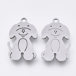 Stainless Steel Color 201 Stainless Steel Puppy Pendants, Laser Cut Pendants, Dog, Stainless Steel Color, 18x11x1mm, Hole: 1.4mm