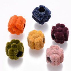 Mixed Color Flocky Acrylic Beads, Flower, Mixed Color, 11x9mm, Hole: 4mm