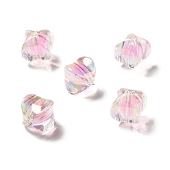 Pink Perles acryliques irisées arc-en-ciel à placage uv bicolore, rectangle, rose, 15~15.5x14x14mm, Trou: 2.7mm
