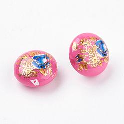 Orchid Flower Printed Resin Beads, Flat Round, Orchid, 16.5x9mm, Hole: 2mm
