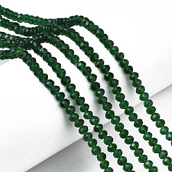 Vert Foncé Chapelets de perles en verre, facette, rondelle, vert foncé, 4x3mm, Trou: 0.4mm, Environ 123~127 pcs/chapelet, 16.5~16.9 pouce (42~43 cm)